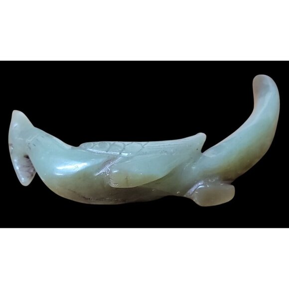 Antique Carved Jade Phoenix Figurine Chinese Light Green Translucent Color Bird - Picture 9 of 12